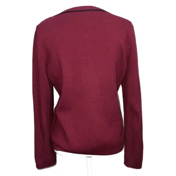 Ann Taylor - Burgundy Cardigan Sweater - Trim Detail Front Pockets - Size Medium - Picture 5 of 8